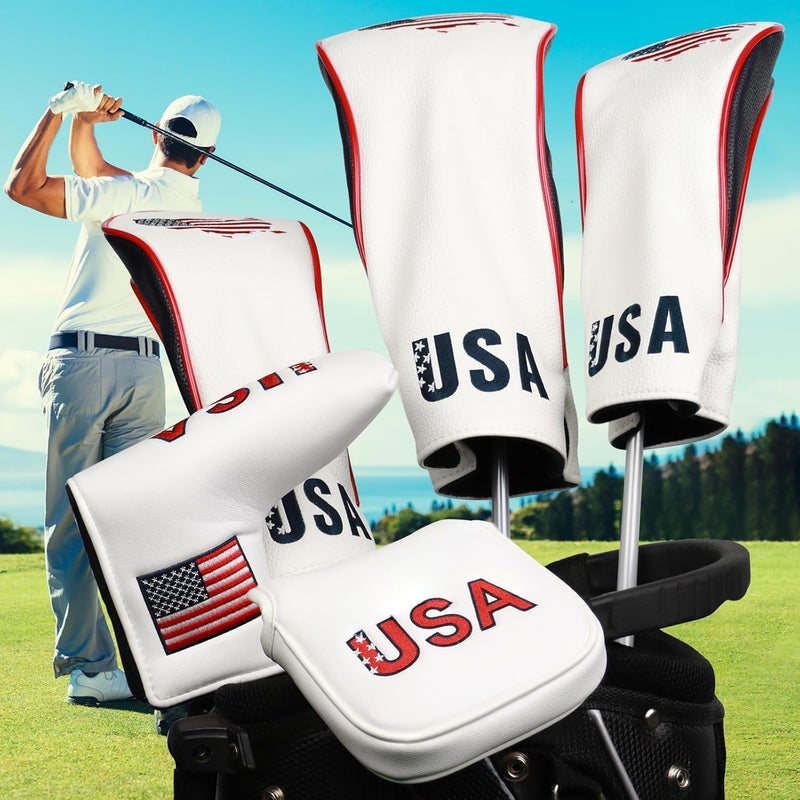 Frimon Golf Club Head Covers,4pcs or 1pc USA Golf Head Covers for Woods and Driver Fairway Hybrid - PU Leather Mallet Blade Putter for Men Women Golf Enthusiast - Image 2